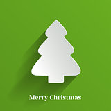 Creative White Christmas Tree on Green Background. Vector Illustration.