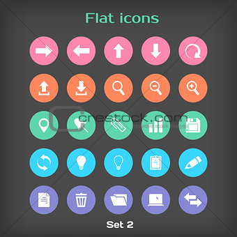 Vector Round Flat Icon Set 2 in Color Variation