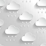 Seamless Pattern with Paper Rainy Clouds. Abstract Vector Background
