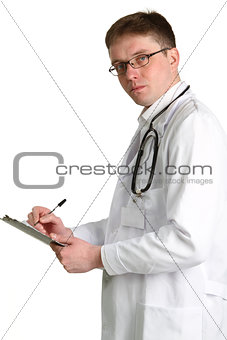 doctor whit a clipboard  isolated on white