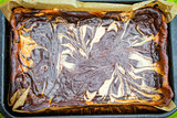 Fresh baked marble cheese cake with chocolate