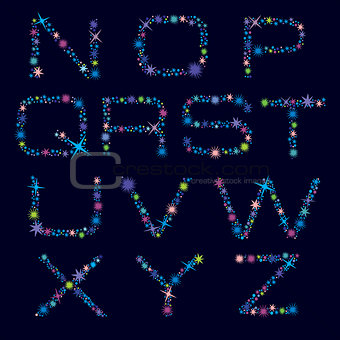 Festive Alphabet Of Bright Color Stars. Character N-Z