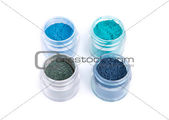 Mineral eye shadows in blue color 