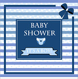 baby shower card, for baby boy, with  stork and lace frame.Vector eps10, illustration.