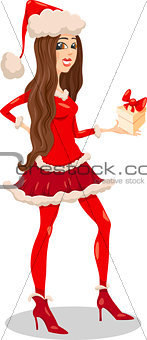 girl santa claus cartoon illustration