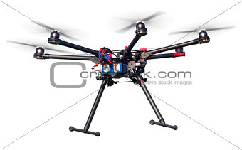 Flying drone isolated on white