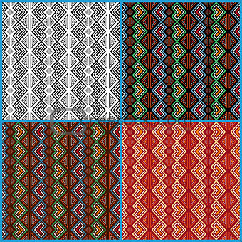 Four seamless ethnic motifs patterns