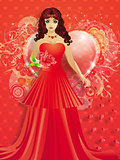 Lady in red dress with hearts