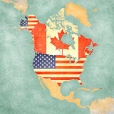 Map of North America - USA and Canada (Vintage Series)