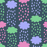 Cartoon Seamless Pattern with Rainy Clouds