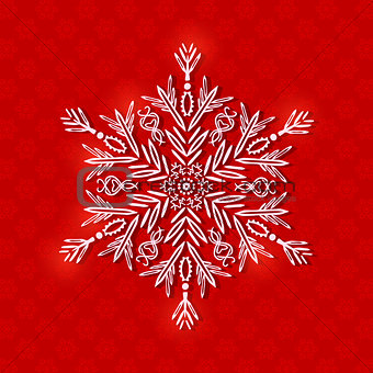White Paper Snowflake on Christmas Background