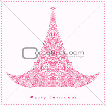 Pink Detailed Swirl Drawn Christmas Tree
