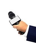 Hand Holding Wireless News Microphone