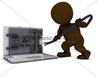 3D Morph Man breaking into a laptop