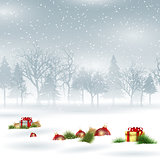 Christmas background with baubles and gifts