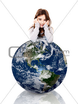 Girl over the planet earth