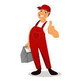 Plumber in red overall