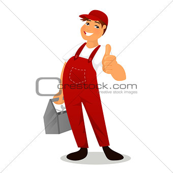 Plumber in red overall