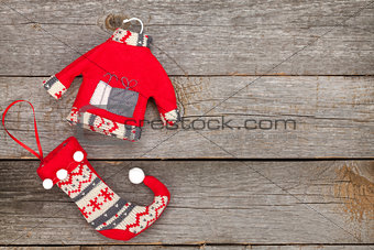 Christmas soft decor on wooden background