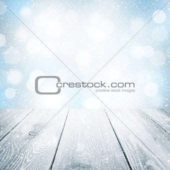 Christmas winter background with wooden table