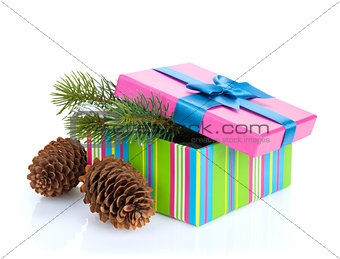 Christmas gift box with fir tree