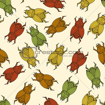 Vector seamless pattern with  scarab beetles