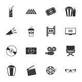 Cinema black and white flat icons set