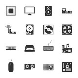 Computer peripherals and parts black and white flat icons set