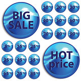 Discount blue stickers on white background.