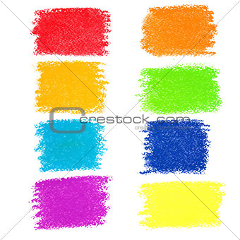 Set of rainbow pastel crayon spots, isolated on white background