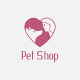 Flat pet shop logo with dog and man are best friends