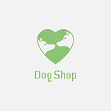Flat pet shop logo with dogs in love