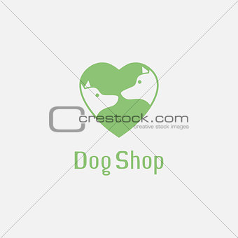Flat pet shop logo with dogs in love