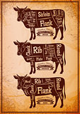 poster with three different diagram cutting cows