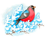 Christmas background with bullfinch