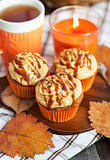 Carrot cupcakes with caramel cream cheese topping