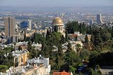 View of Haifa Israel with Nuclear Plant and Shrine of Bab