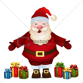 Cheerful Santa with gifts