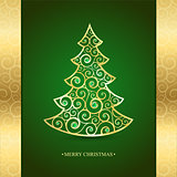 Gold Christmas tree on a green background