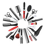 a collection of tools for professional hair stylist and makeup a