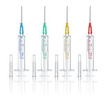 collection syringe with needle and cover with reflection on isol