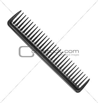 black barber comb with a few teeth on an isolated white backgrou