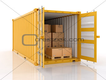 open container with cardboard boxes