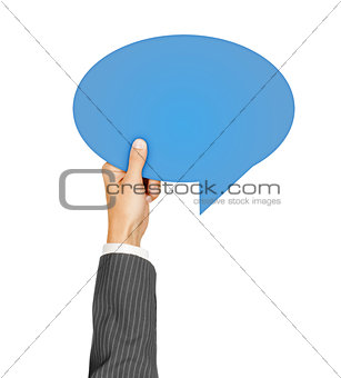 Hand Holding Blue Speech Bubbles