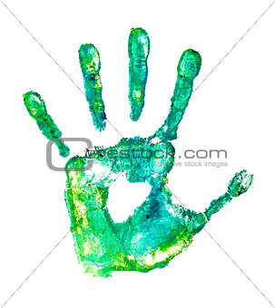 handprint in grunge style on an isolated white background