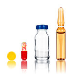 tablet, pill vial on an isolated white background
