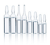 different transparent medical ampoules isolated on white backgro