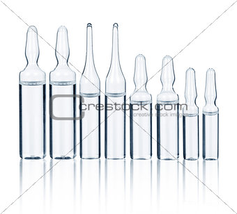 different transparent medical ampoules isolated on white backgro