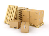 Cardboard boxes on pallet on white background