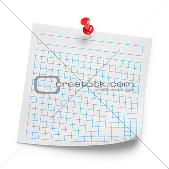 white page in the cell sealed with a clip on an isolated white b